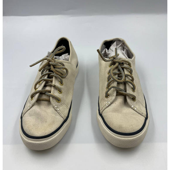 Sperry Sneakers Lace Up Shoes Cream Tan Loafer Boat Shoes Women's 7.5 M - Picture 2 of 9
